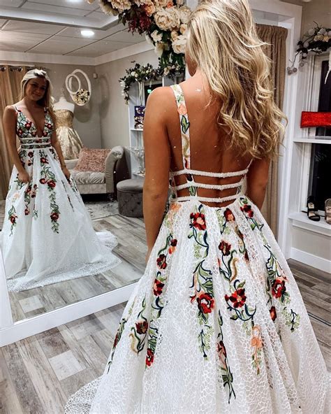 white long floral formal dress.